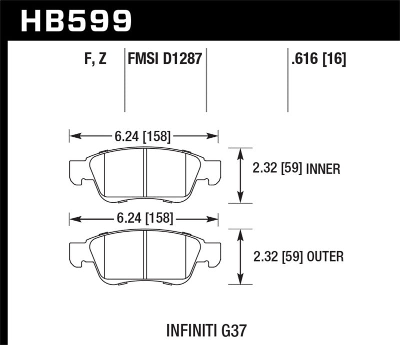 Hawk HB599B.616 fits 14-15 Infiniti Q60 HPS 5.0 Front Brake Pads