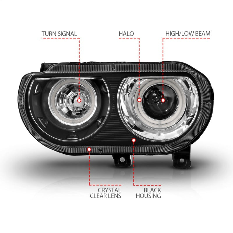 ANZO 121308 2014 fits Dodge 08-20 Challenger Projector Headlights w/ Halo Black (CCFL)