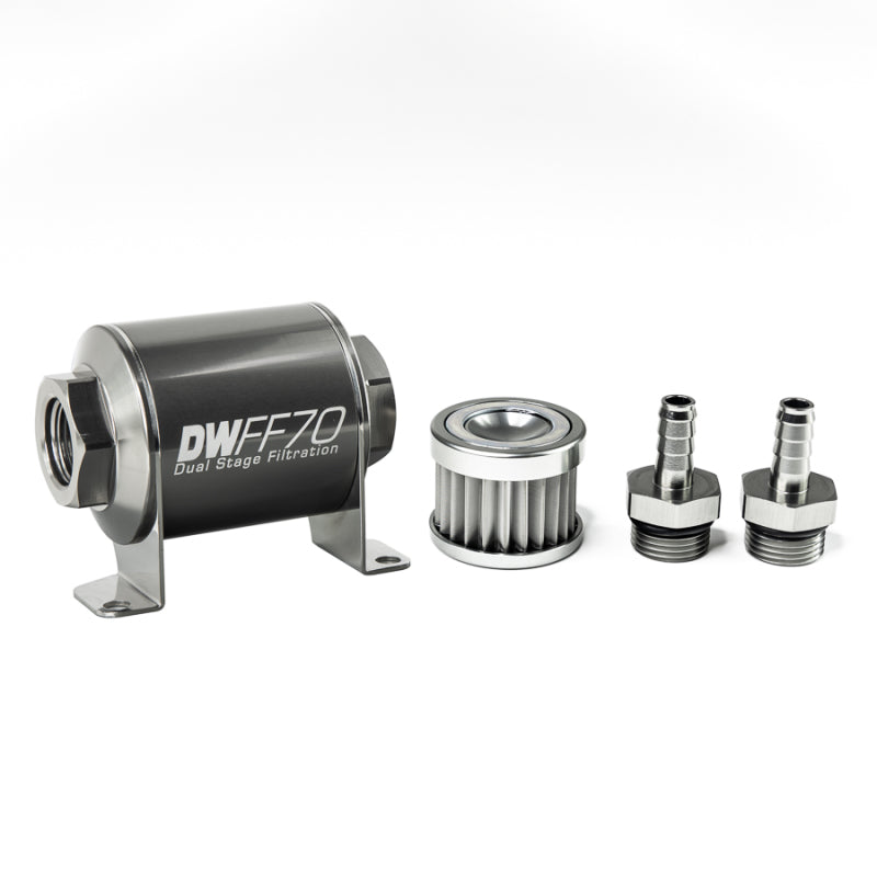 DeatschWerks 8-03-070-005K-38 Stainless Steel 3/8in 5 Micron Universal Inline Fuel Filter Housing Kit (70mm)