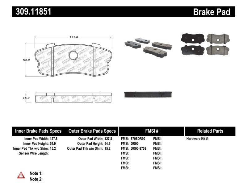 Stoptech 309.11851 Performance 06-09 fits Chevy Corvette Z06 Rear Brake Pads