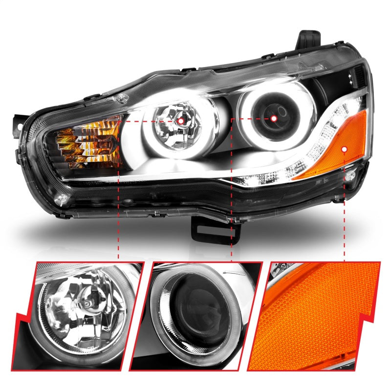 ANZO 121428 2015 fits Mitsubishi 08-20 Lancer Projector Headlights w/ Halo Black (CCFL)