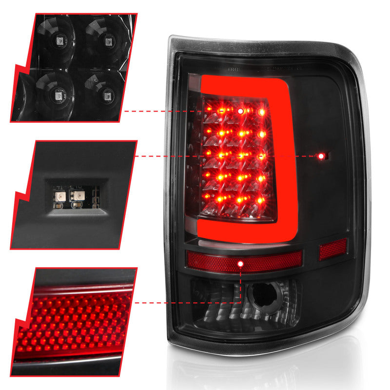 ANZO 311342 2006 fits Ford 04-20 F-150 LED Tail Lights w/ Light Bar Black Housing Clear Lens