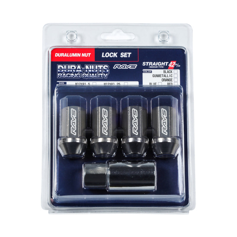 Rays WDURA42121504LPB Lugs Dura-Nut L42 Straight Type / 12x1.50 / 4 Piece - Blk