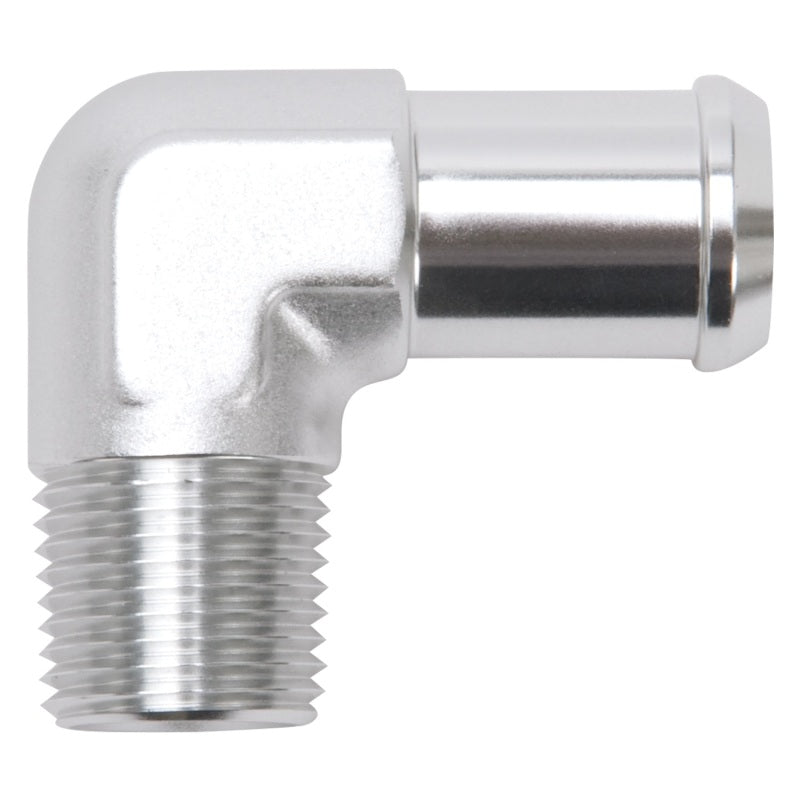 Edelbrock 8166 Hose End 90-Deg 1/2In NPT to 3/4In Barb Clear Anodize