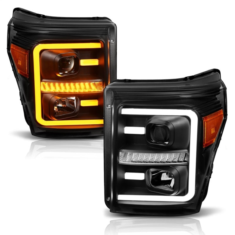 ANZO 111406 2016 fits Ford 11-20 F250 Projector Headlights w/ Plank Style Switchback Black w/ Amber