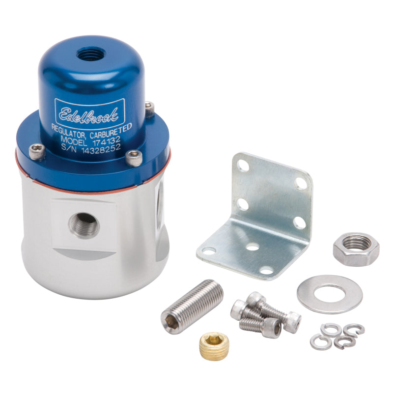 Edelbrock 174132 Fuel Pressure Regulator Carbureted 160 GPH 5-10 PSI 3/8In In/Out 3/8In Return Blue/Clear