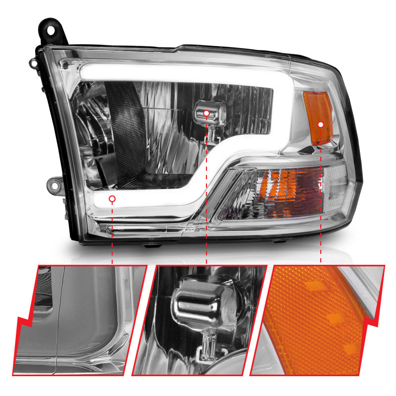 ANZO 111516 2018 fits Dodge 09-20 Ram 1500/ 2500/ 3500 Crystal Headlights w/ Light Bar Chrome Housing