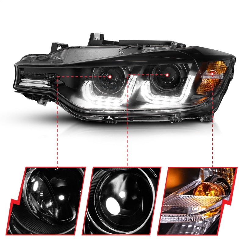 ANZO 121504 2015 fits BMW 12-20 3 Series Projector Headlights w/ U-Bar Black