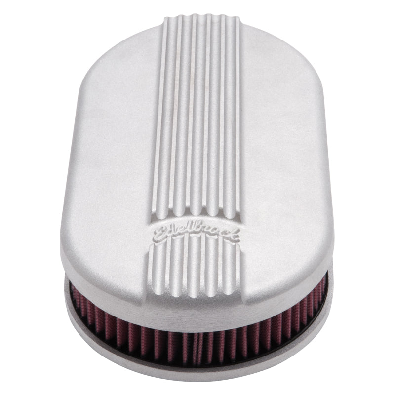 Edelbrock 41159 Air Cleaner Classic Series Oval Aluminum Top Cloth Element 17 5In X 9 35In X 3 9In Satin