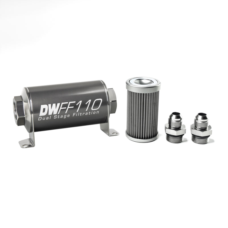 DeatschWerks 8-03-110-040K-8 Stainless Steel 8AN 40 Micron Universal Inline Fuel Filter Housing Kit (110mm)