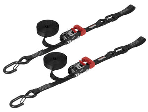 SpeedStrap 11801-2 1In x 15Ft Ratchet Tie Down w/ Snap FtSFt Hooks w/ Soft Tie (2 Pack) - Blk