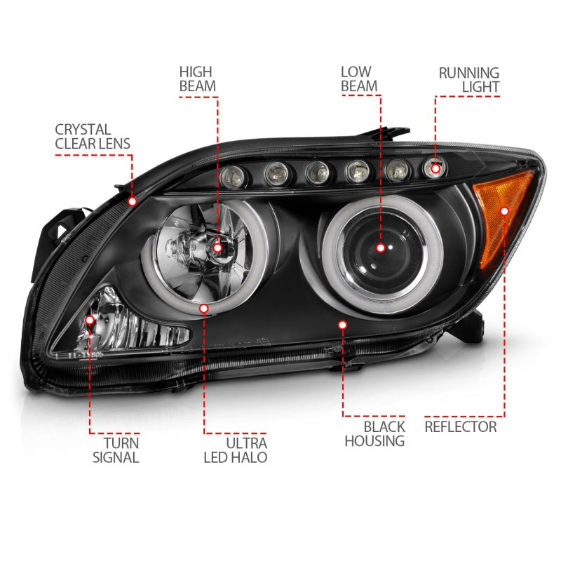 ANZO 121119 2010 fits Scion 05-20 Tc Projector Headlights w/ Halo Black (CCFL)