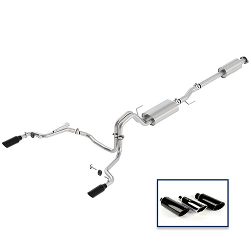 fits Ford 15-18 Racing M-5200-F1550DTBA F-150 5.0L Cat-Back Touring Exhaust System - Rear Exit Black Chrome Tips