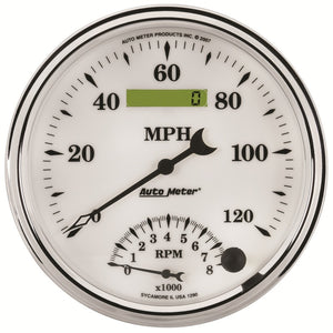 AutoMeter 1290 AutoMeter Gauge Tach/Speedo 5in. 120MPH & 8K RPM Elec. Program Old Tyme White II