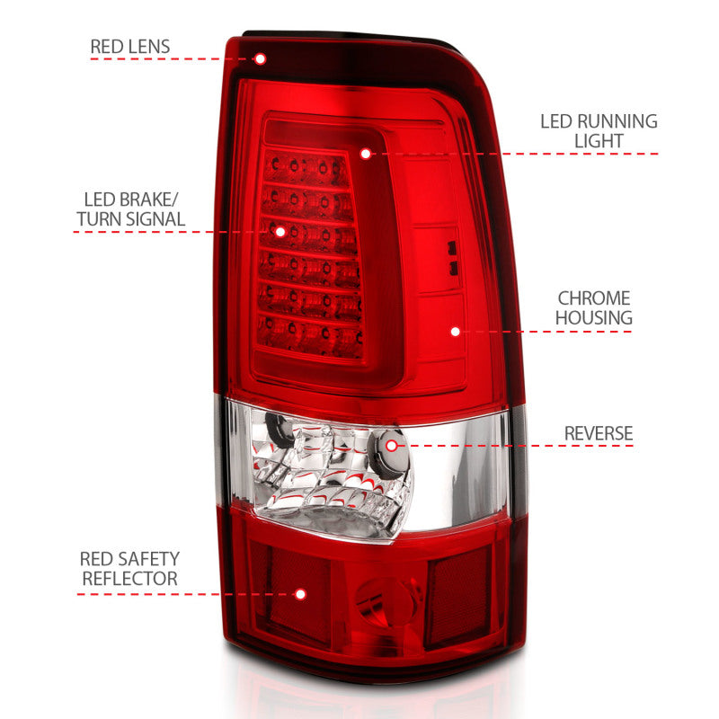 ANZO 311335 2006 fits Chevy 03-20 Silverado 1500 LED Taillights Plank Style Chrome With Red/Clear Lens