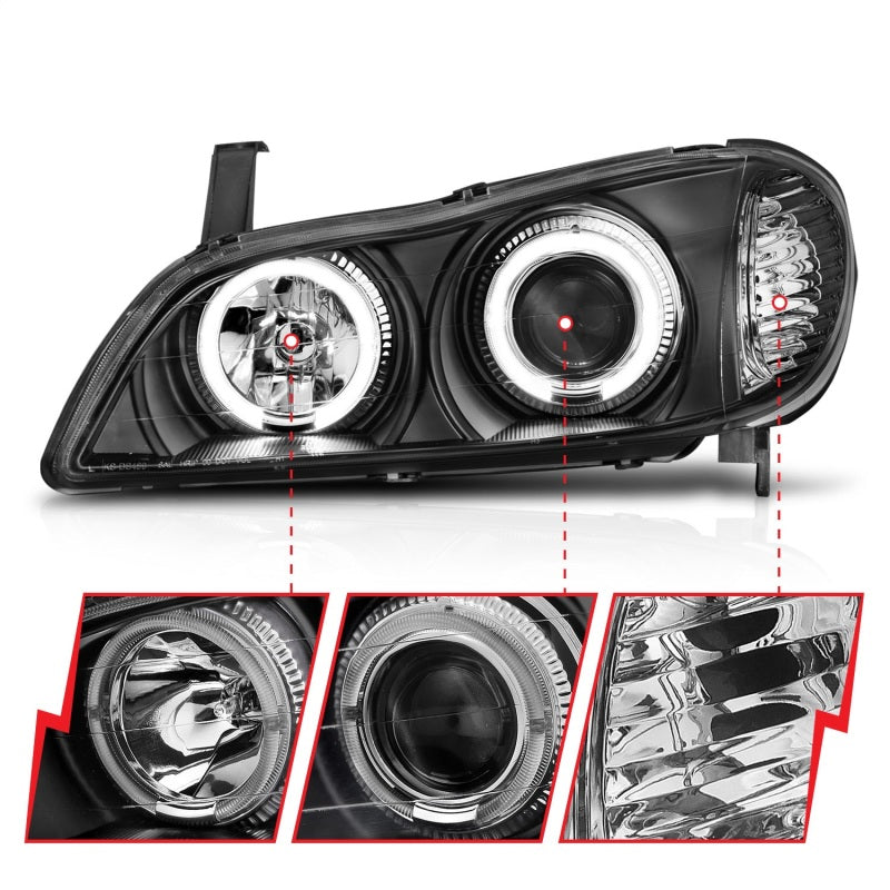 ANZO 121077 2004 fits Infiniti 00-20 I30 Projector Headlights w/ Halo Black