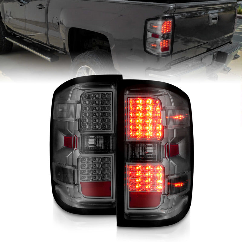 ANZO 311424 fits Chevy 15-19 Silverado 2500HD/3500HD (Factory Halogen Only) LED Tail Lights Smoke w/Clear Lens