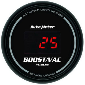 AutoMeter 6359 Autometer Black 52mm 30 In Hg.-Vac./30 PSI Digital Vacuum/Boost Gauge