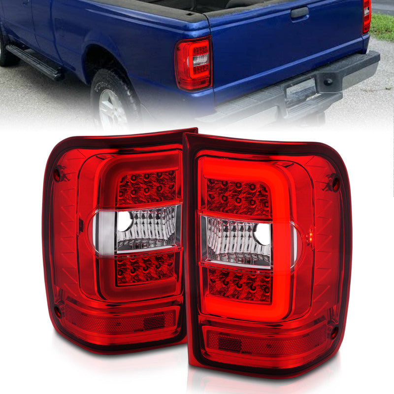 ANZO 311393 2011 fits Ford 01-20 Ranger LED Tail Lights w/ Light Bar Chrome Housing Red/Clear Lens