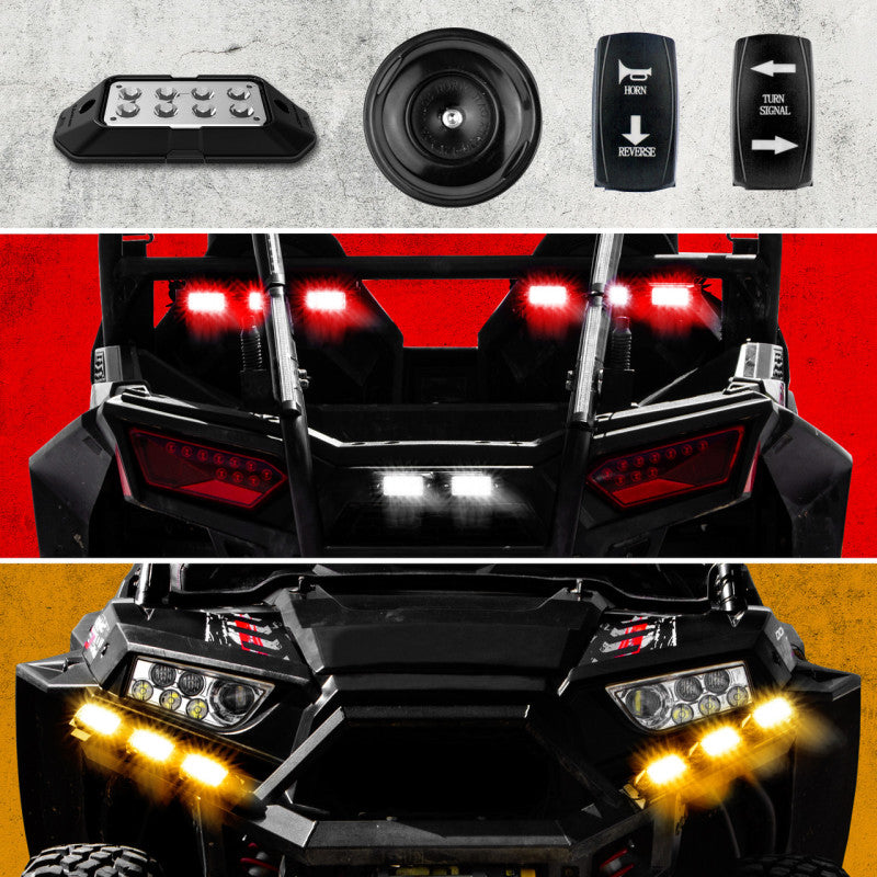 XK XK-DT-STA Glow ATV UTV Standard DOT Street Legal Conversion Signal/Horn Kit - 2 White 2 Red 2 Amber Pods