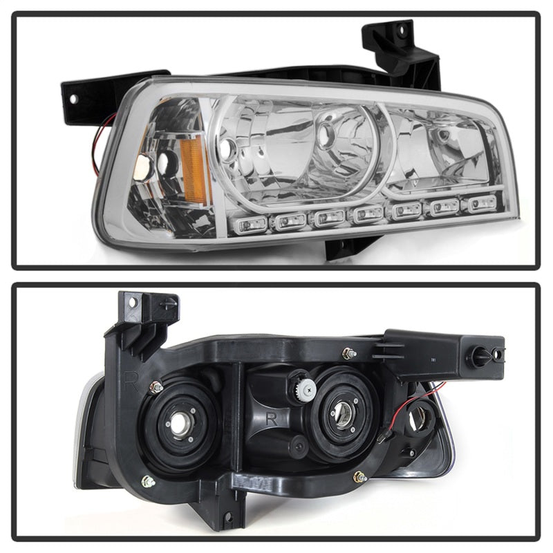 5017628 Xtune fits Dodge 06-10 Charger 1Pc LED Crystal Headlights Chrome HD-ON