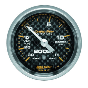 AutoMeter 4776 Autometer Carbon Fiber 52mm 15 PSI Electronic Boost Gauge