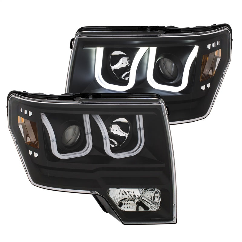 ANZO 111383 2014 fits Ford 09-20 F-150 Projector Headlights w/ U-Bar Switchback Black w/ Amber