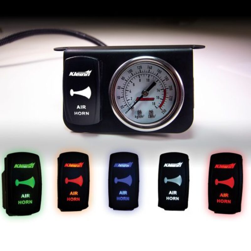 Kleinn 1303G Panel Mounted 160 PSI Gauge w/ an Illuminated GREEN Momentary Rocker Switch