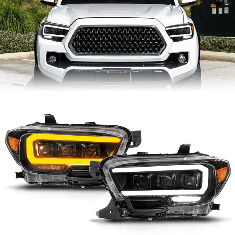 ANZO 111563 fits Toyota 16-22 Tacoma LED Projector Headlights w/ Light Bar Sequential Black Housing w/Initiation