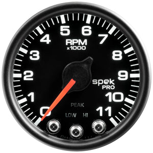 AutoMeter P33632 Autometer Spek-Pro Gauge Tach 2 1/16in 11K Rpm W/ Shift Light & Peak Mem Blk/Blk