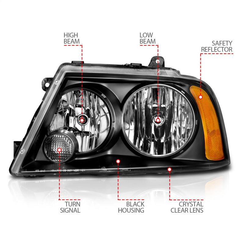 ANZO 111045 2006 fits Lincoln 03-20 Navigator Crystal Headlights Black