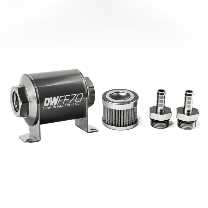 DeatschWerks 8-03-070-100K-38 Stainless Steel 3/8in 100 Micron Universal Inline Fuel Filter Housing Kit (70mm)