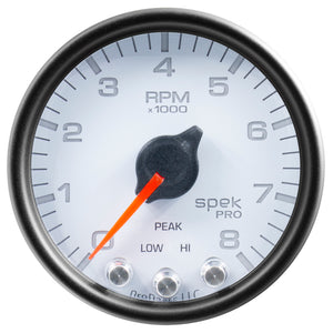 AutoMeter P33412 Autometer Spek-Pro Gauge Tach 2 1/16in 8K Rpm W/ Shift Light & Peak Mem Wht/Blk