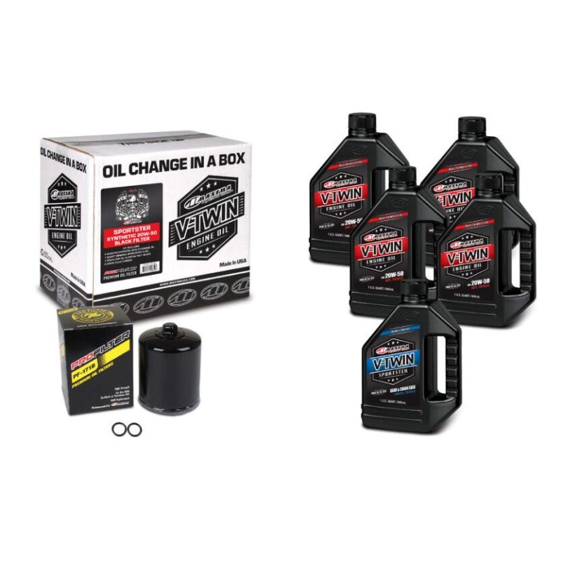 Maxima 90-119015PB V-Twin Oil Change Kit Synthetic w/ Black Filter Sportster