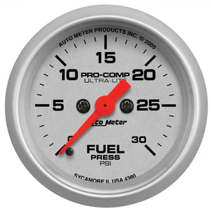 AutoMeter 4360 Autometer Ultra-Lite 52mm 0-30 PSI Full Sweep Electronic Fuel Pressue Gauge