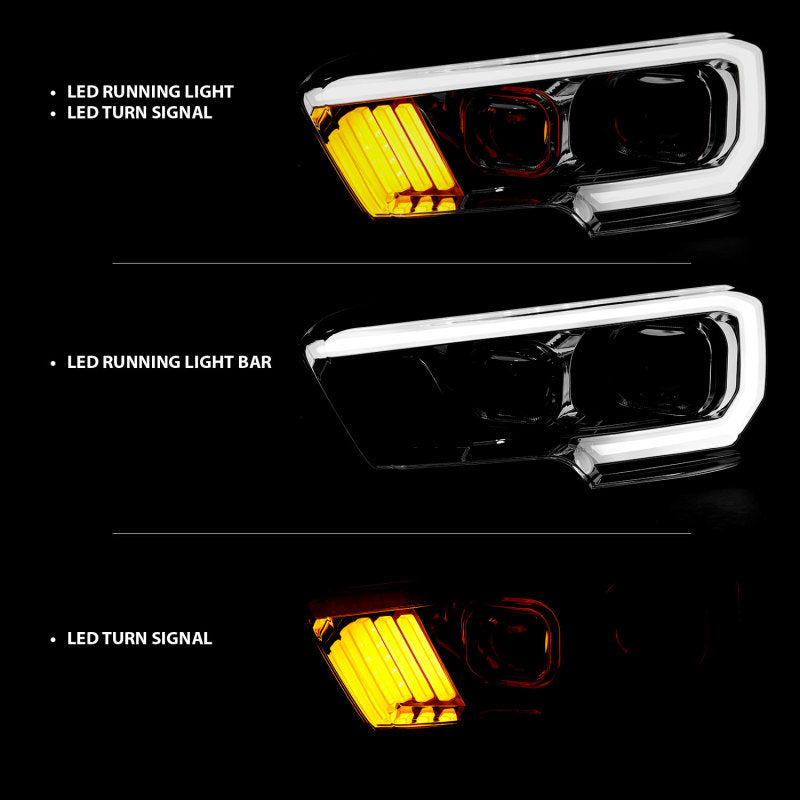 ANZO 111380 2017 fits Toyota 16-20 Tacoma Projector Headlights w/ Plank Style Design Chrome/Amber w/ DRL