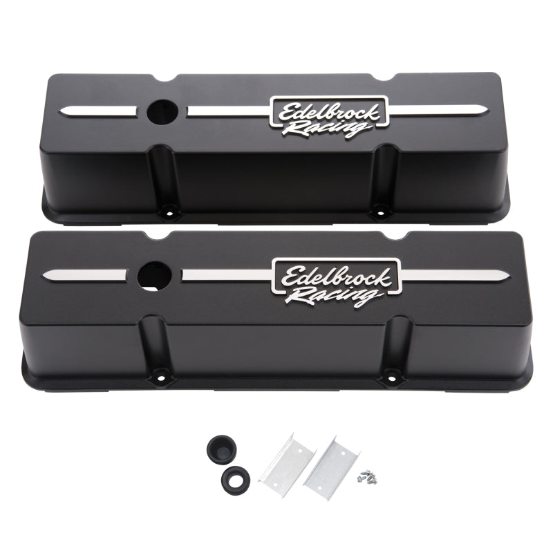 Edelbrock 41643 Valve Cover Racing Series fits Chevrolet 1959-1986 262-400 CI V8 Tall Black