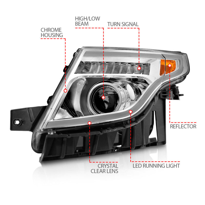 ANZO 111576 fits Ford 11-15 Explorer Projector Headlights w/ Light Bar Chrome Housing w/ Amber light