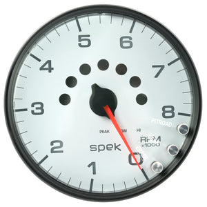 AutoMeter P23812 Autometer Spek-Pro Gauge Tachometer 5in 8K Rpm W/Shift Light & Peak Mem White/Black