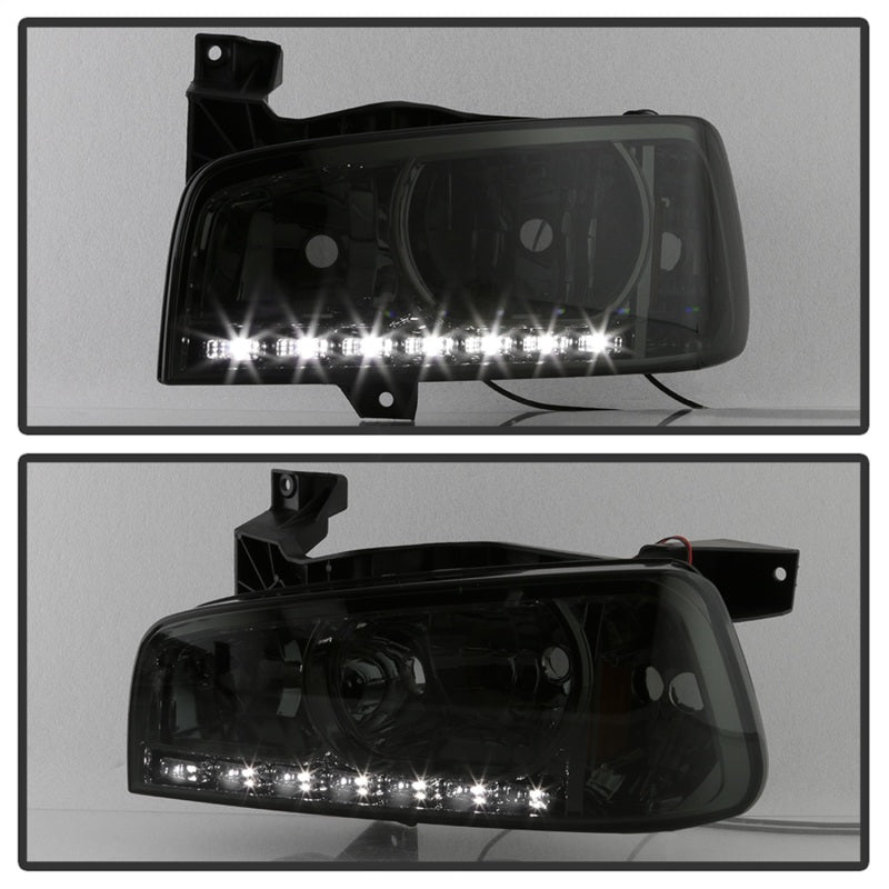 5017642 Xtune fits Dodge 06-10 Charger 1Pc LED Crystal Headlights Smoke HD-ON-