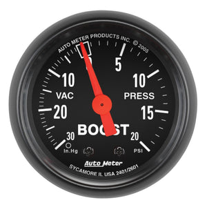 AutoMeter 2601 Autometer Z Series 52mm 20 PSI Mechanical Boost Vacumm Gauge