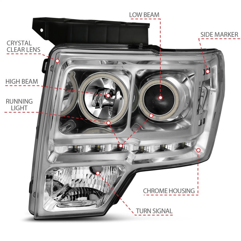 ANZO 111297 2014 fits Ford 09-20 F-150 Projector Headlights w/ Halo Chrome (CCFL) G2