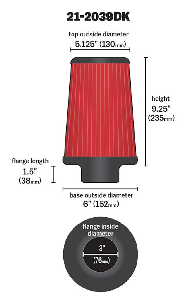 AEM  21-2039DK 3 inch x 9 inch DryFlow Air Filter