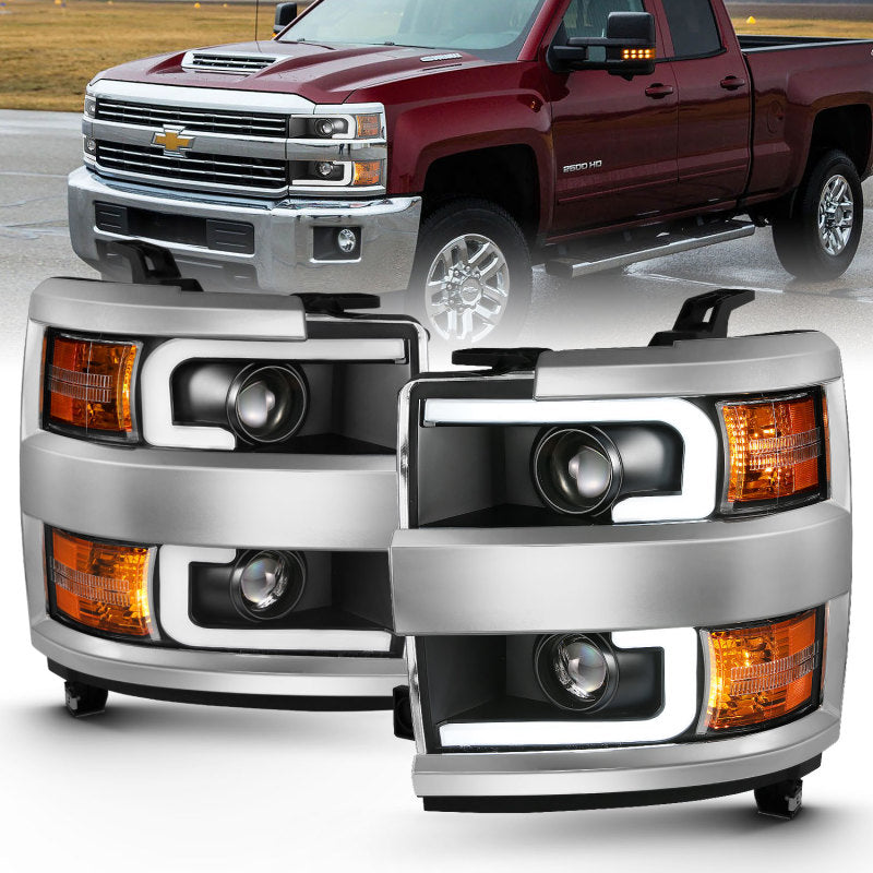 ANZO 111359 2016 fits Chevrolet 15-20 Silverado Projector Headlights w/ Plank Style Design Black w/ Amber