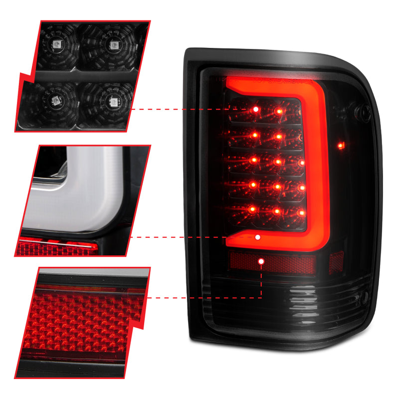 ANZO 311360 1997 fits Ford 93-19 Ranger LED Tail Lights w/ Light Bar Black Housing Smoked Lens