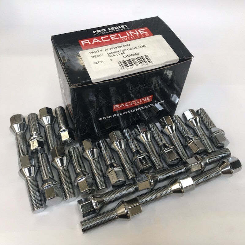 Raceline L791820L6NV 14x1.5 1.55in L/Bolt Conical Chrome Lug Bolts (Set of 24)