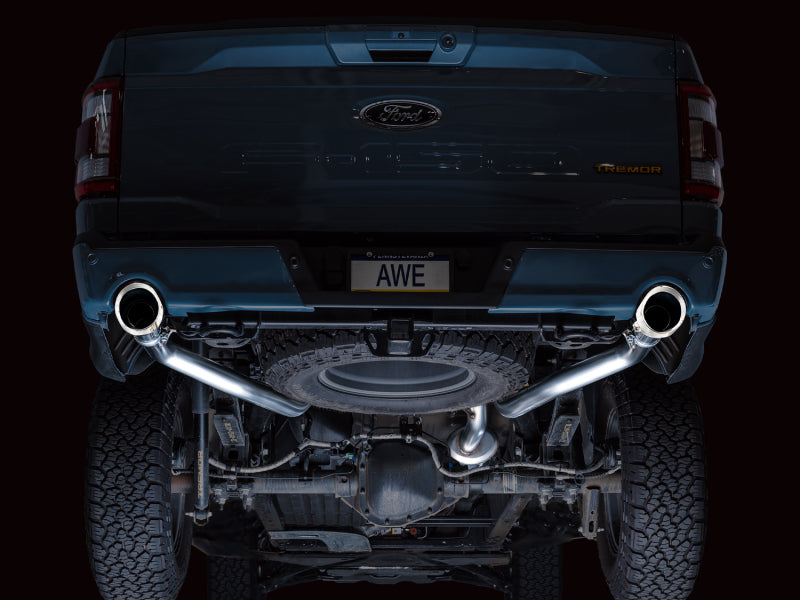 AWE Tuning 2021+ Ford F150 Tremor w/ Bumper Cutouts 0FG Resonated Catback w/ Chrome Silver Tips