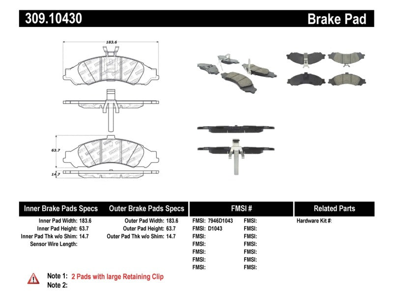 Stoptech 309.1043 Performance Brake Pads