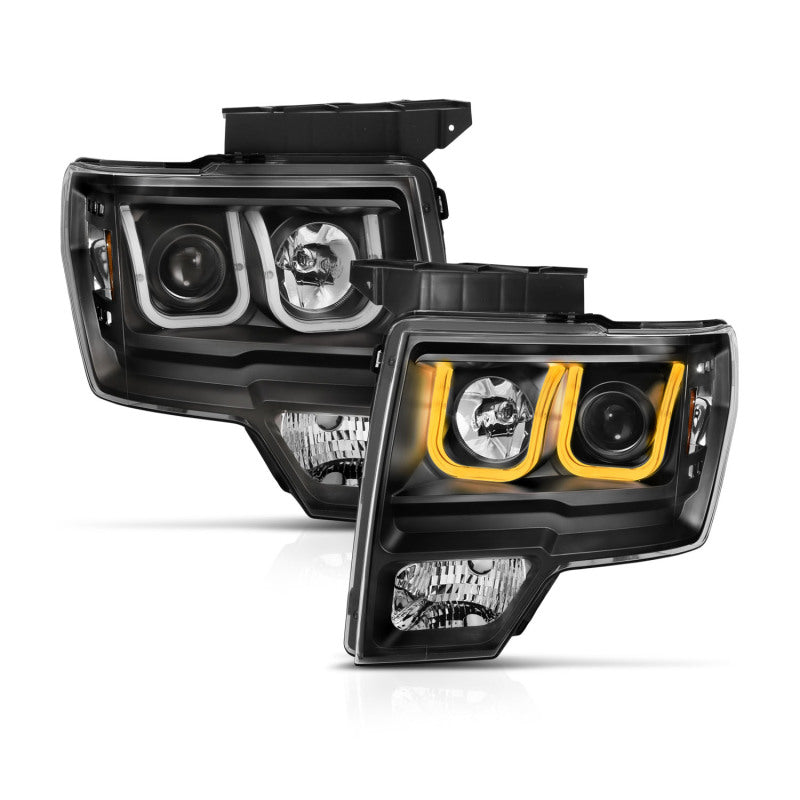 ANZO 111383 2014 fits Ford 09-20 F-150 Projector Headlights w/ U-Bar Switchback Black w/ Amber