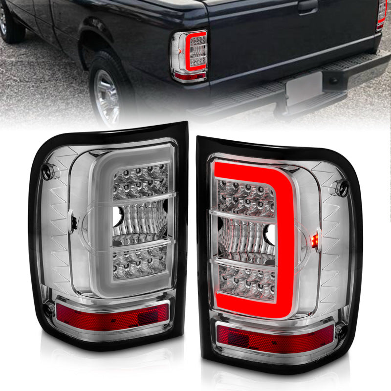 ANZO 311392 2011 fits Ford 01-20 Ranger LED Tail Lights w/ Light Bar Chrome Housing Clear Lens